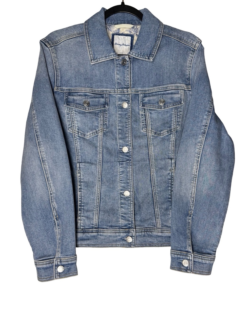 Tommy Bahama Stretch Denim Trucker Jacket Coastal Quiet Luxury Blue Women Medium